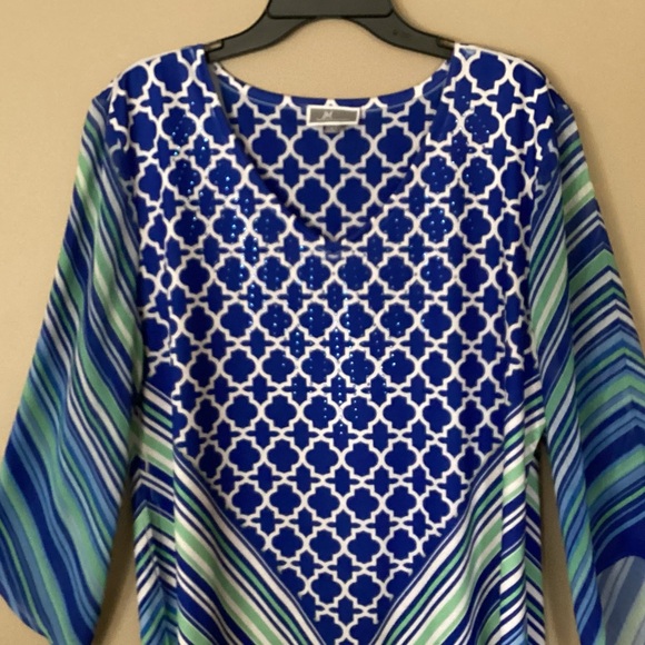 JM Collection Womens pullover V-neck Blouse beaded Size Large Adjustable - Picture 13 of 15